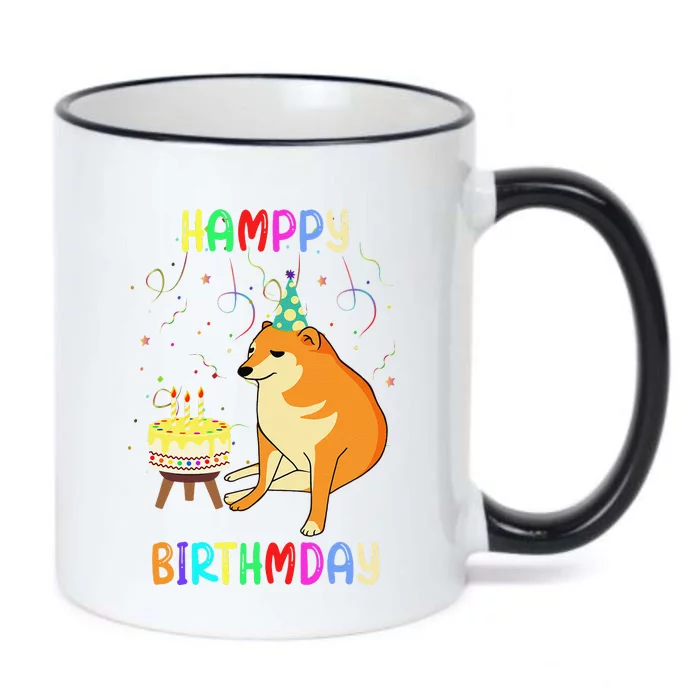 Cheems Happy Birthday Meme Funny Party Dog Confetti Cake Black Color Changing Mug