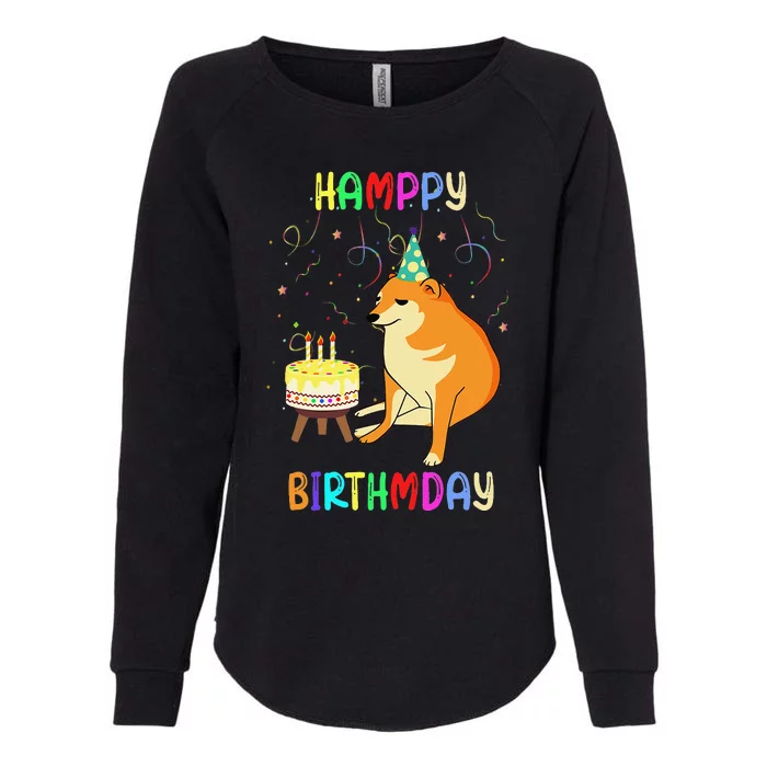 Cheems Happy Birthday Meme Funny Party Dog Confetti Cake Womens California Wash Sweatshirt