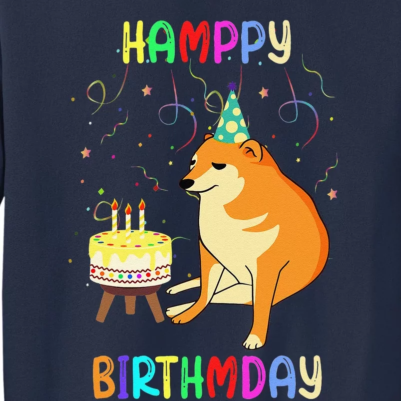 Cheems Happy Birthday Meme Funny Party Dog Confetti Cake Sweatshirt