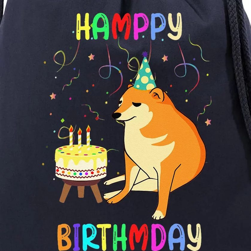 Cheems Happy Birthday Meme Funny Party Dog Confetti Cake Drawstring Bag