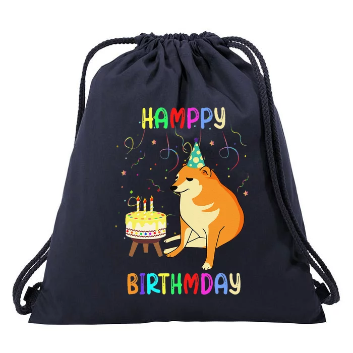 Cheems Happy Birthday Meme Funny Party Dog Confetti Cake Drawstring Bag