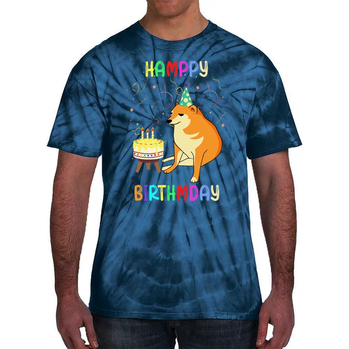 Cheems Happy Birthday Meme Funny Party Dog Confetti Cake Tie-Dye T-Shirt