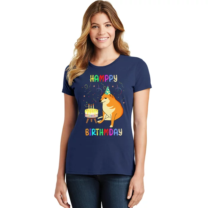 Cheems Happy Birthday Meme Funny Party Dog Confetti Cake Women's T-Shirt