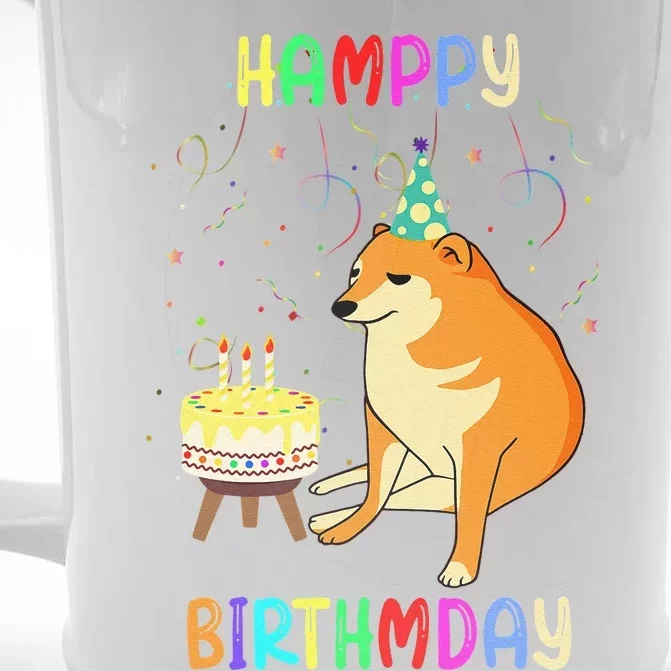 Cheems Happy Birthday Meme Funny Party Dog Confetti Cake Front & Back Beer Stein