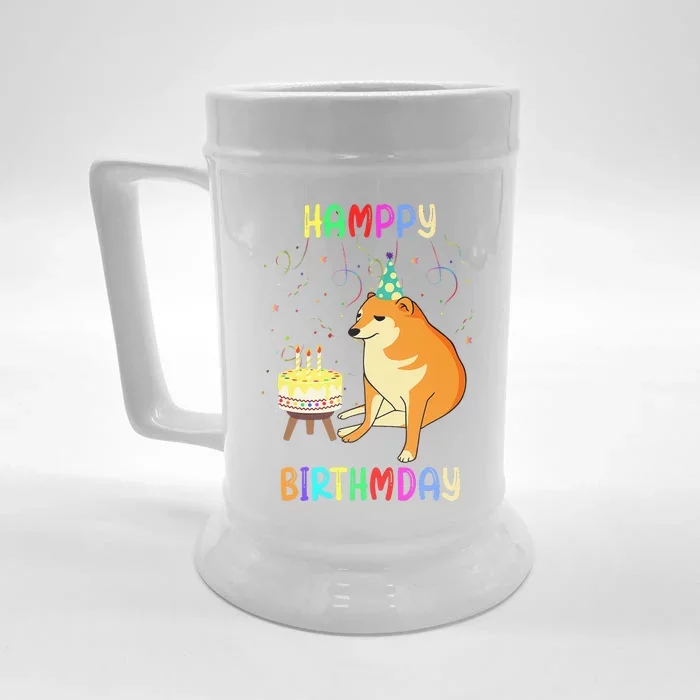 Cheems Happy Birthday Meme Funny Party Dog Confetti Cake Front & Back Beer Stein