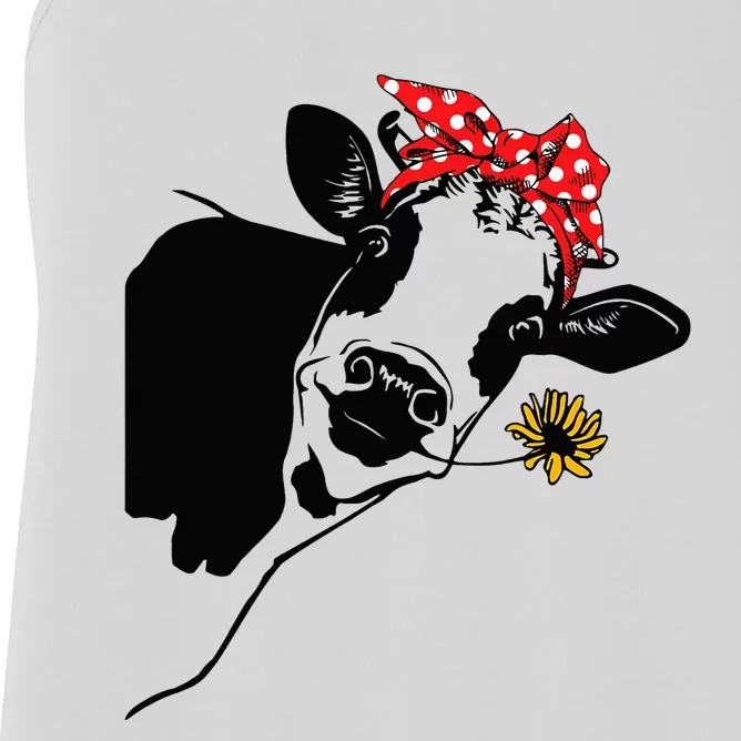 Cute  Heifer Cow With Bandana Headband and Glasses Women's Racerback Tank