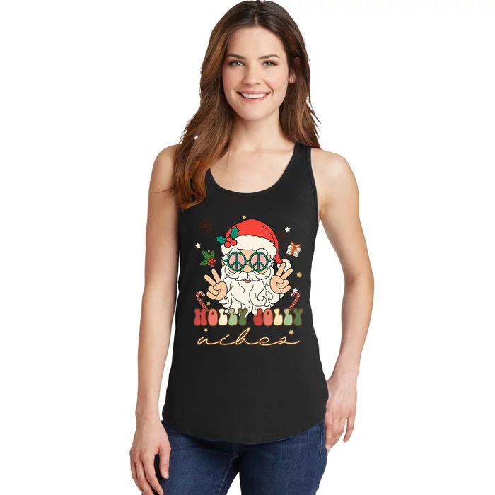 Cute Holly Christmas Jolly Vibes Hippie Santa Winter Holiday Ladies Essential Tank