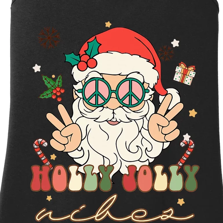 Cute Holly Christmas Jolly Vibes Hippie Santa Winter Holiday Ladies Essential Tank