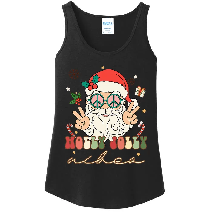 Cute Holly Christmas Jolly Vibes Hippie Santa Winter Holiday Ladies Essential Tank