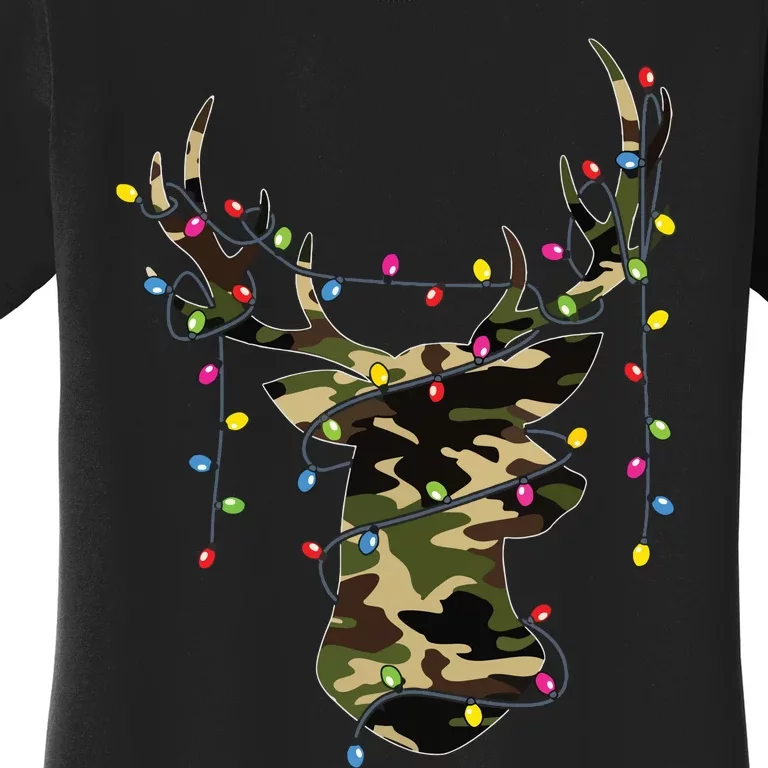 Christmas Holiday Camo Hunting Reindeer Deer Xmas Lights Women's T-Shirt