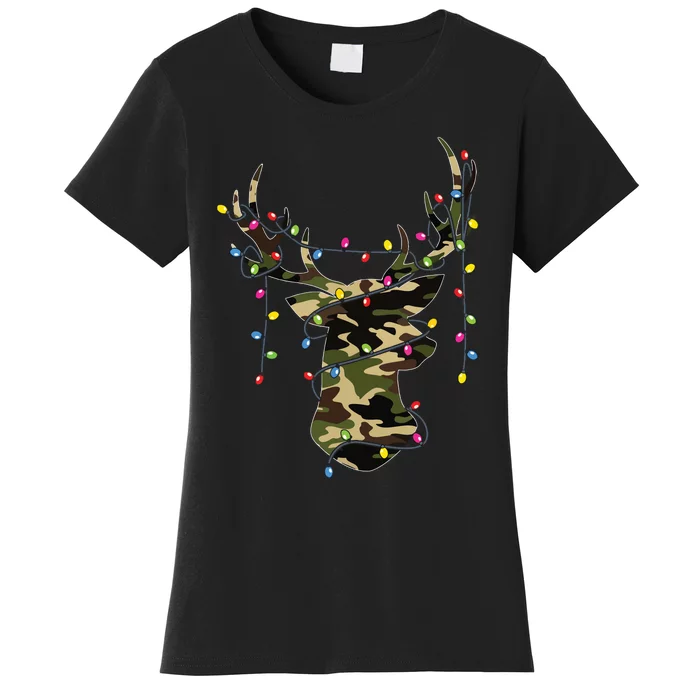 Christmas Holiday Camo Hunting Reindeer Deer Xmas Lights Women's T-Shirt