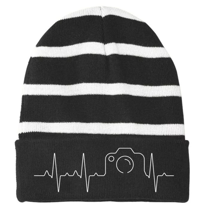 camera heartbeat cute love photography Striped Beanie with Solid Band