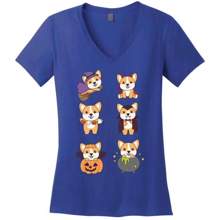 Corgi Halloween Costume Dogs Halloween Gift Women's V-Neck T-Shirt