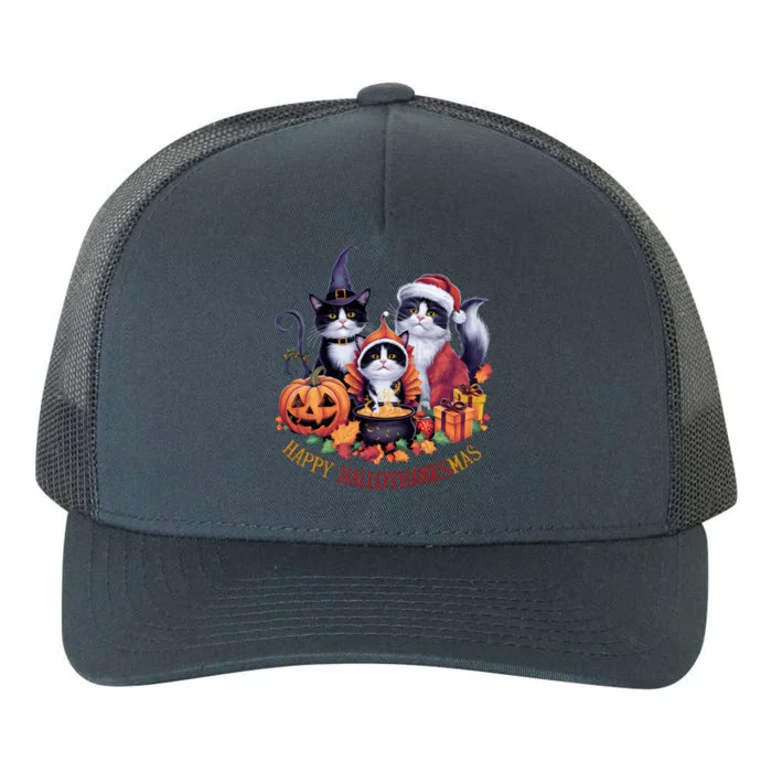 Cat Halloween Christmas Happy Hallothanksmas Thanksgiving Gift Yupoong Adult 5-Panel Trucker Hat