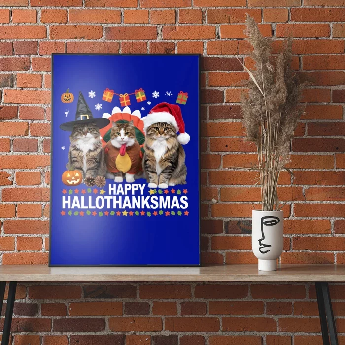 Cat Halloween Christmas Happy Hallothanksmas Thanksgiving Gift Poster