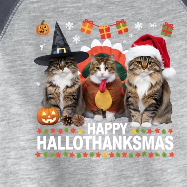 Cat Halloween Christmas Happy Hallothanksmas Thanksgiving Gift Toddler Fine Jersey T-Shirt