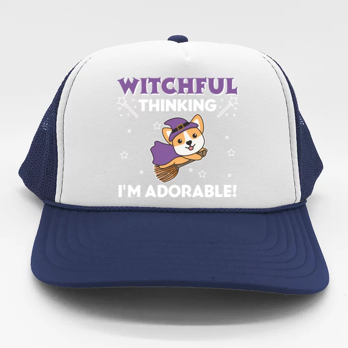 Corgi Halloween Costume Witch Witches Pun Gift Trucker Hat