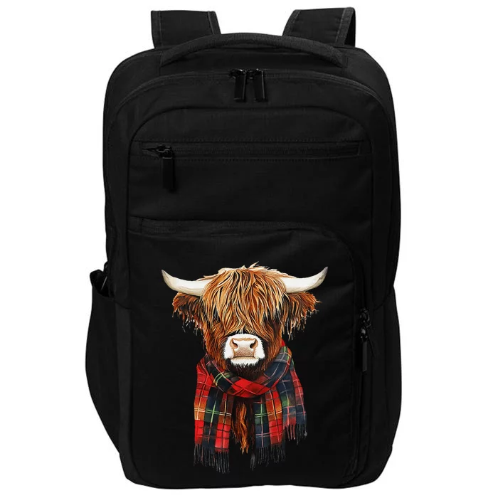 Cute Highland Cow Wearing Buffalo Plaid Scarf Farming Farmer Impact Tech Backpack