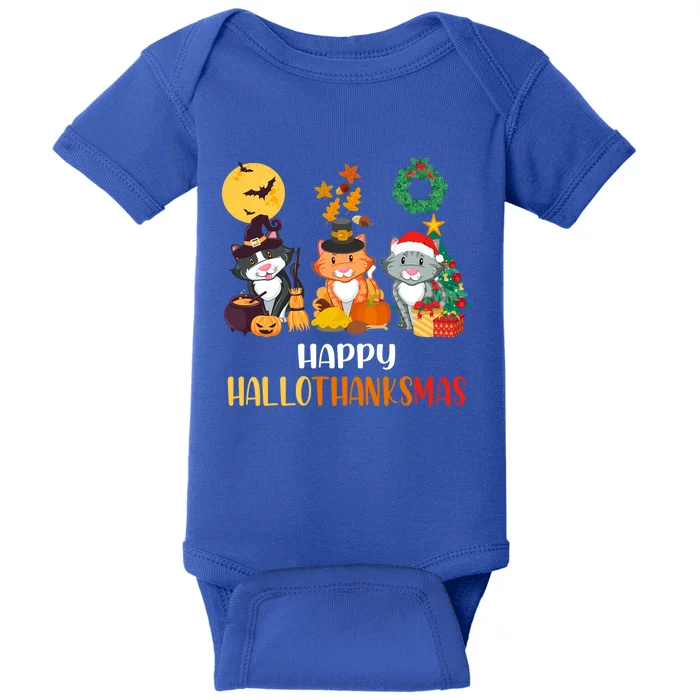 Cat Halloween Christmas Happy Hallothanksmas Thanksgiving Gift Baby Bodysuit