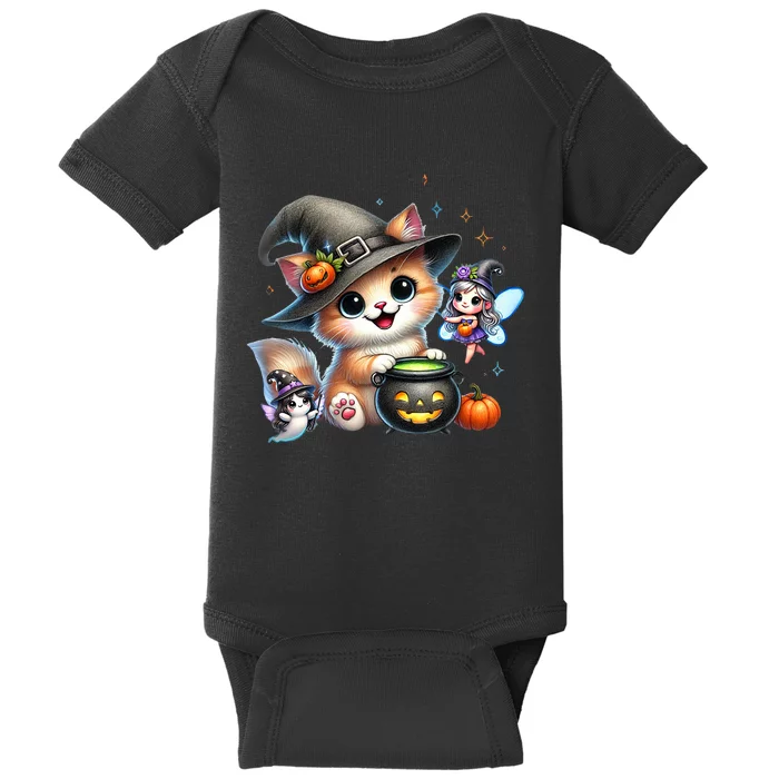 Cute Halloween Cat Fairy And Ghost Playful Witch Design Baby Bodysuit