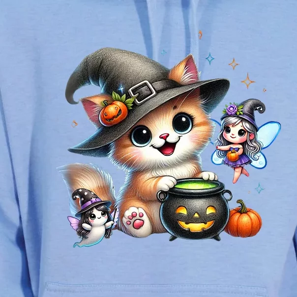 Cute Halloween Cat Fairy And Ghost Playful Witch Design Unisex Surf Hoodie