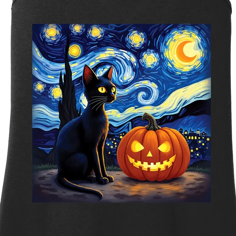 Cat Halloween Cat Lovers Starry Night Cat Van Gogh Ladies Essential Tank