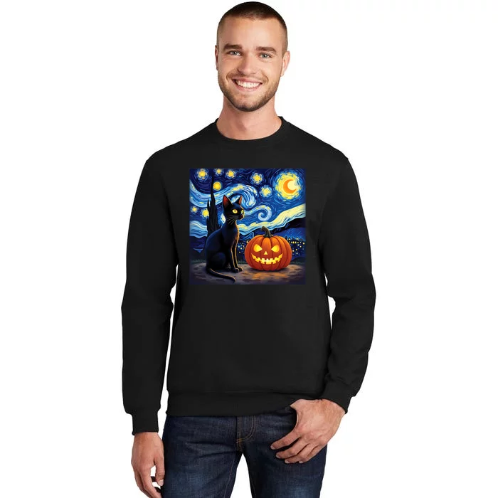 Cat Halloween Cat Lovers Starry Night Cat Van Gogh Tall Sweatshirt