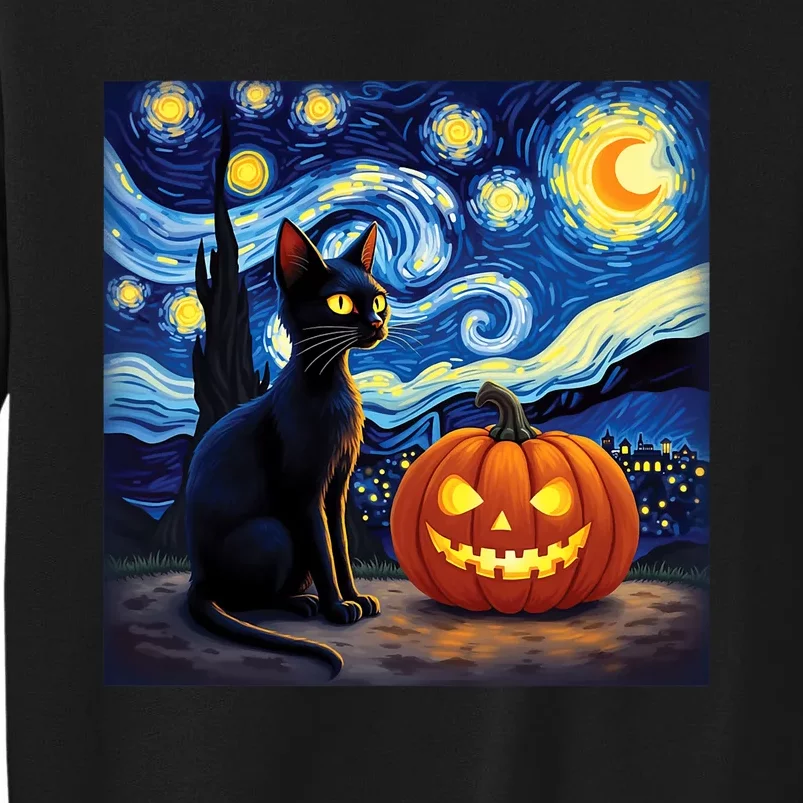 Cat Halloween Cat Lovers Starry Night Cat Van Gogh Tall Sweatshirt