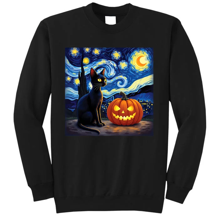 Cat Halloween Cat Lovers Starry Night Cat Van Gogh Tall Sweatshirt