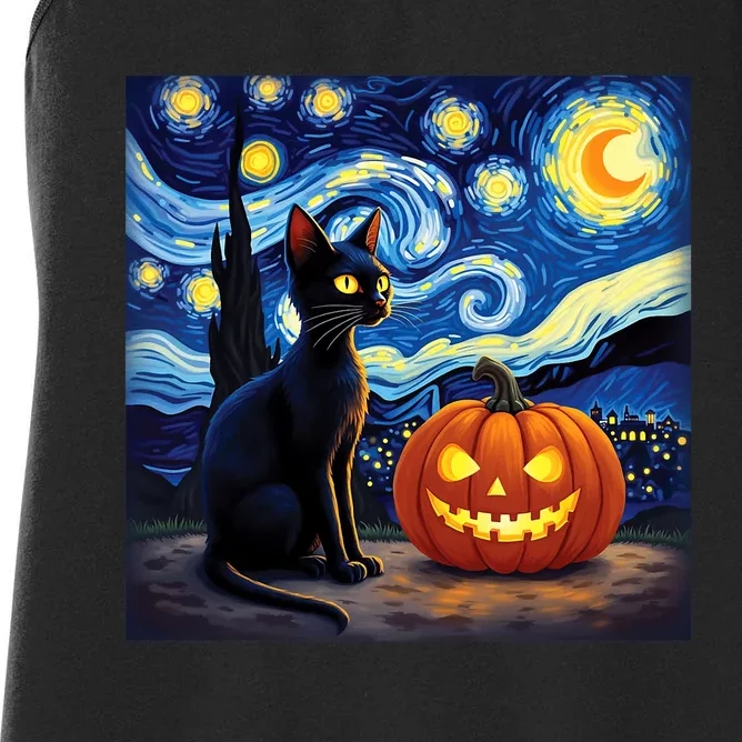 Cat Halloween Cat Lovers Starry Night Cat Van Gogh Women's Racerback Tank