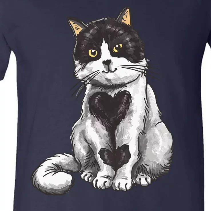 Cat Heart Cute V-Neck T-Shirt