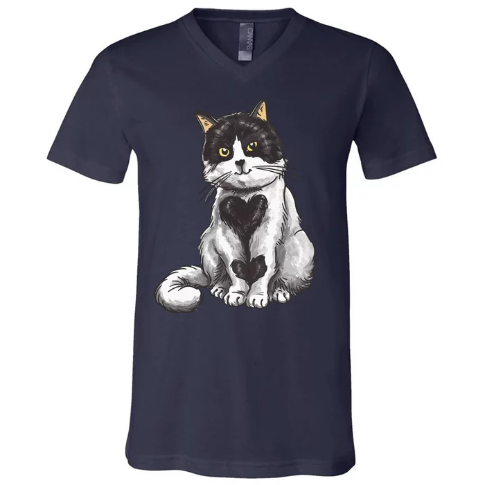 Cat Heart Cute V-Neck T-Shirt