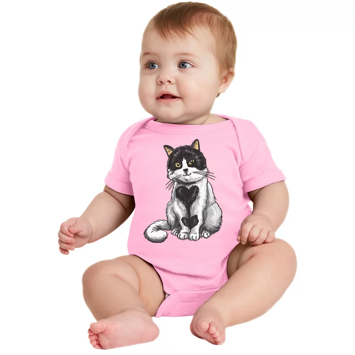 Cat Heart Cute Baby Bodysuit