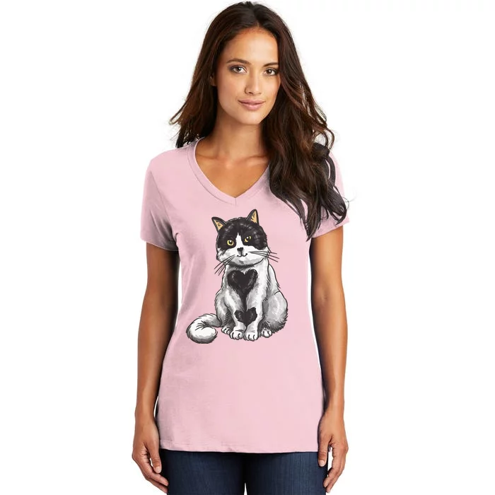 Cat Heart Cute Women's V-Neck T-Shirt