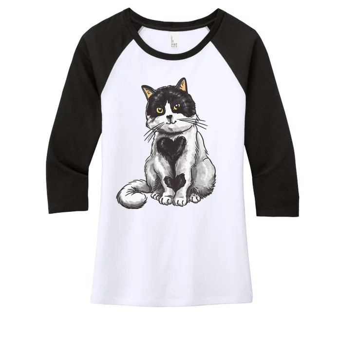 Cat Heart Cute Women's Tri-Blend 3/4-Sleeve Raglan Shirt