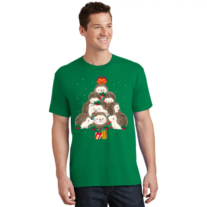 Cute Hedgehog Christmas Tree Funny Pajamas Xmas For Family T-Shirt