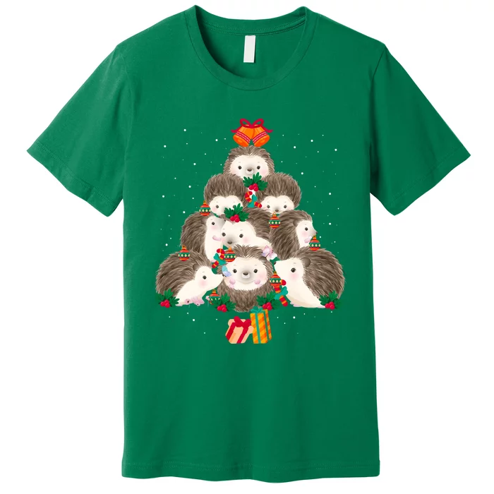 Cute Hedgehog Christmas Tree Funny Pajamas Xmas For Family Premium T-Shirt