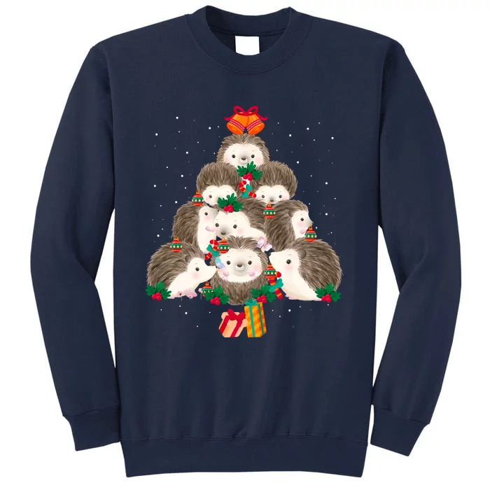 Cute Hedgehog Christmas Tree Funny Pajamas Xmas For Family Tall Sweatshirt