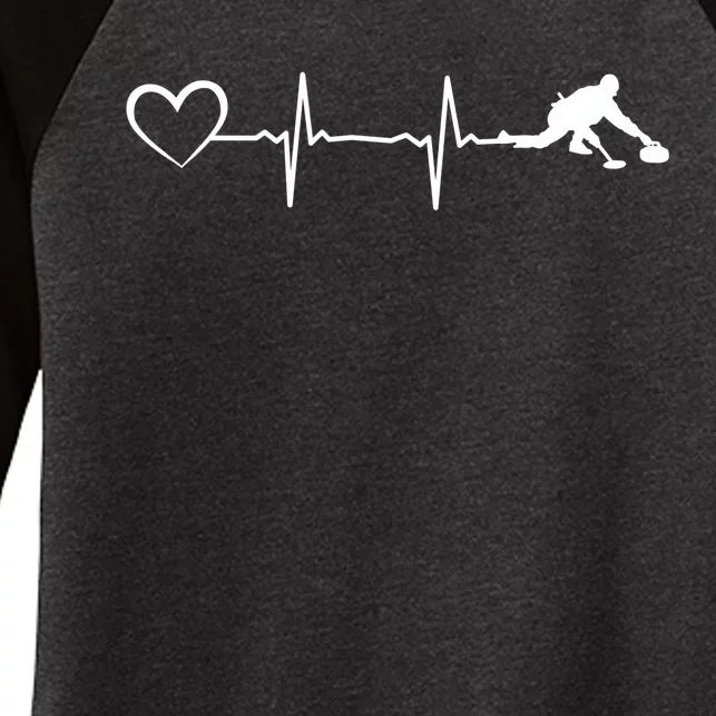 Curling Heartbeat Curling Ekg Heartline Curler Ice Curling Gift Women's Tri-Blend 3/4-Sleeve Raglan Shirt