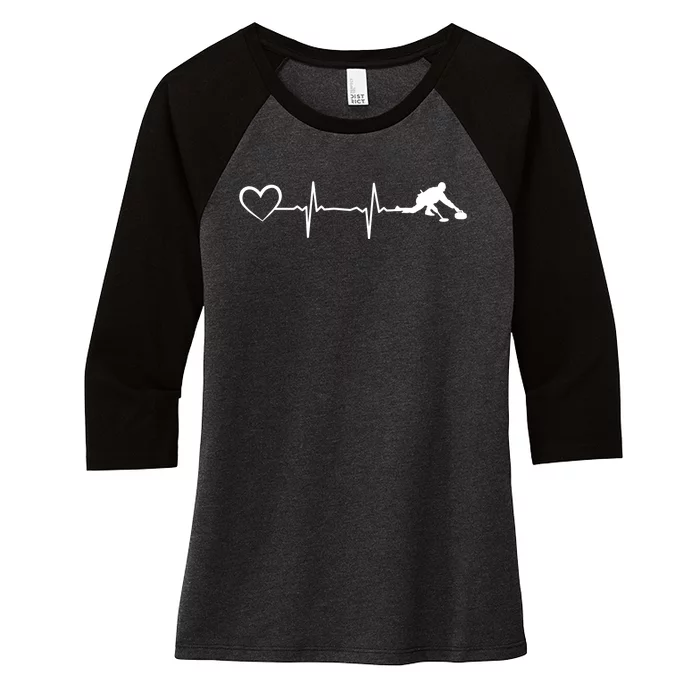 Curling Heartbeat Curling Ekg Heartline Curler Ice Curling Gift Women's Tri-Blend 3/4-Sleeve Raglan Shirt