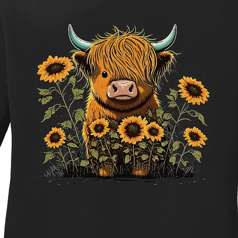 Cute Highland Cattle Cow Funny Highland Cow Ladies Long Sleeve Shirt