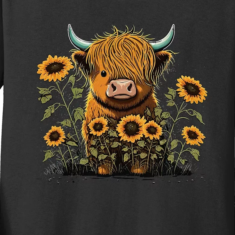 Cute Highland Cattle Cow Funny Highland Cow Kids Long Sleeve Shirt