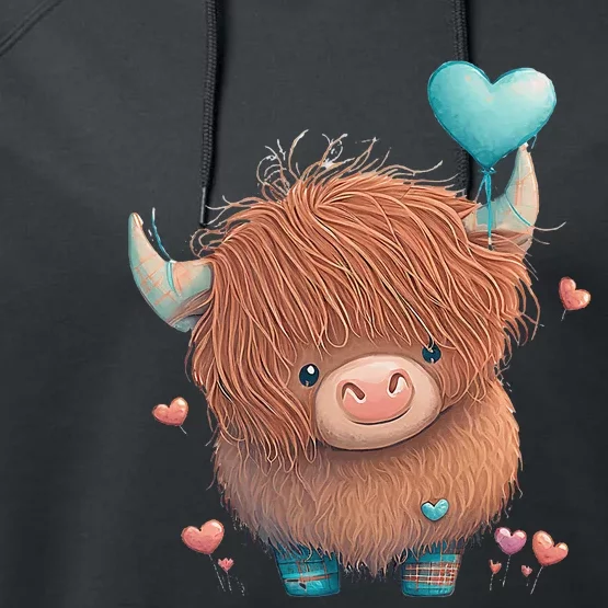 Cute Highland Cow Valentine's Day Farm Cow Lover Valentine Performance Fleece Hoodie