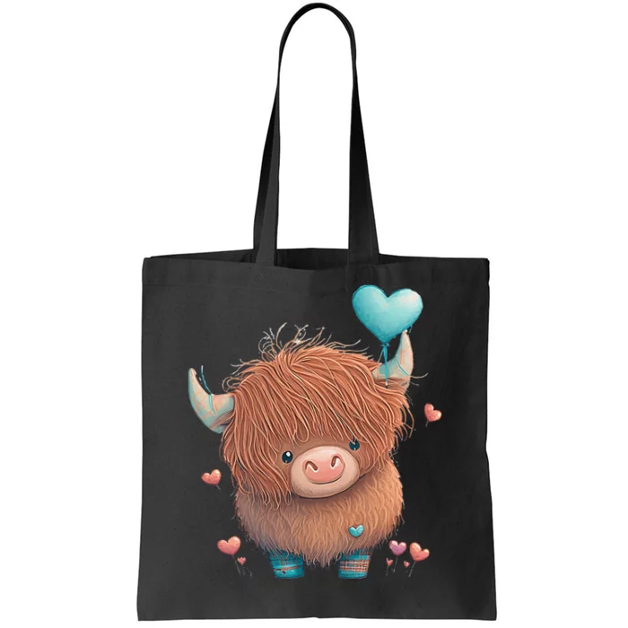 Cute Highland Cow Valentine's Day Farm Cow Lover Valentine Tote Bag