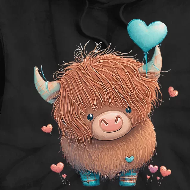 Cute Highland Cow Valentine's Day Farm Cow Lover Valentine Tie Dye Hoodie