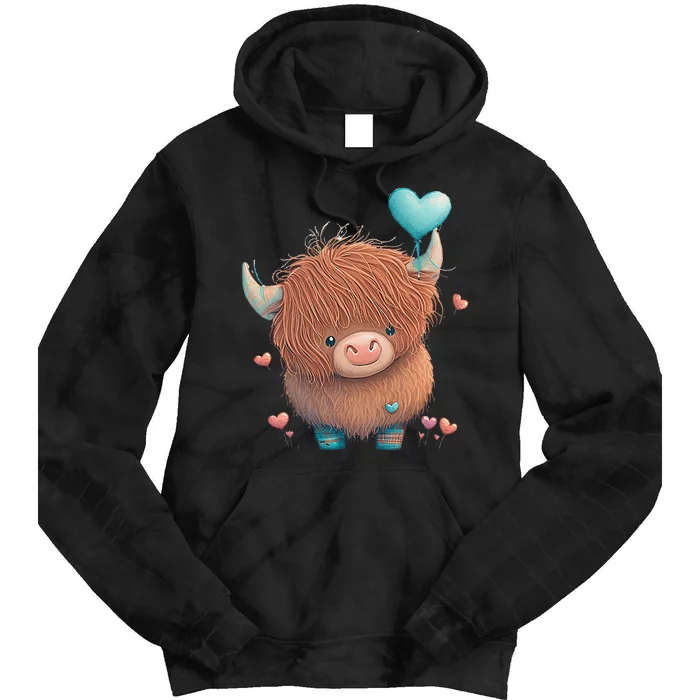 Cute Highland Cow Valentine's Day Farm Cow Lover Valentine Tie Dye Hoodie