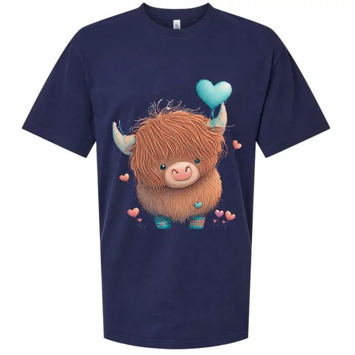 Cute Highland Cow Valentine's Day Farm Cow Lover Valentine Sueded Cloud Jersey T-Shirt