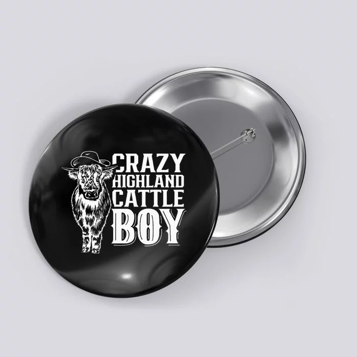 Crazy Highland Cattle  Cute Scottish Animal Cow Button