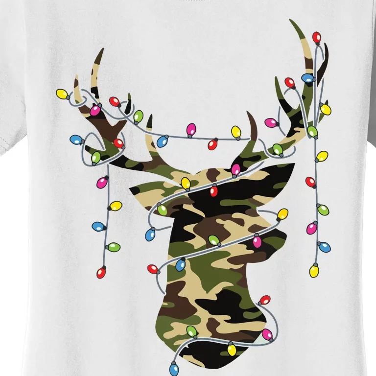 Christmas Holiday Camo Hunting Reindeer Deer Xmas Lights Women's T-Shirt