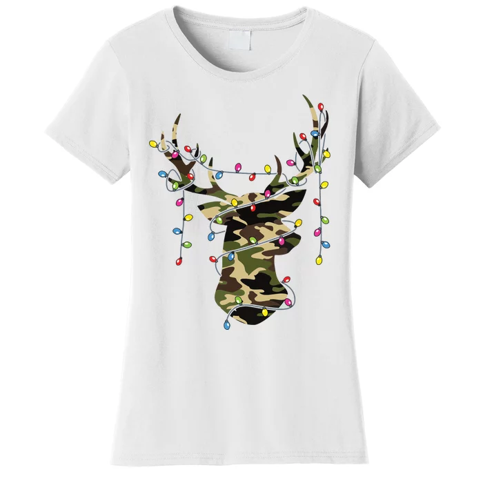 Christmas Holiday Camo Hunting Reindeer Deer Xmas Lights Women's T-Shirt